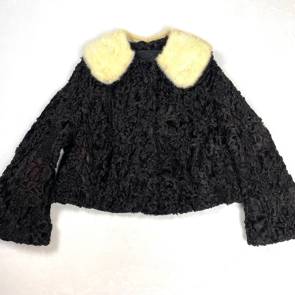 Toronto Furs Genuine Fur Coat Womens Black Cream Good Vintage Cropped Size M